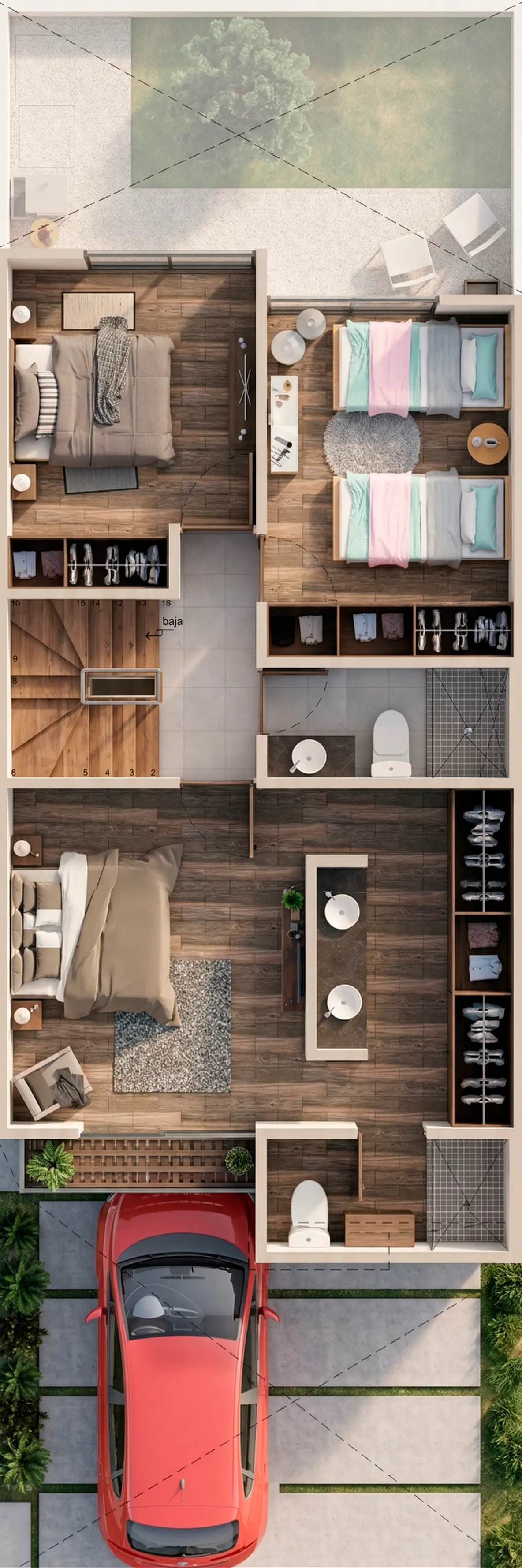 Plano arquitectónico de Planta Alta del modelo Viena en San Luis Potosí